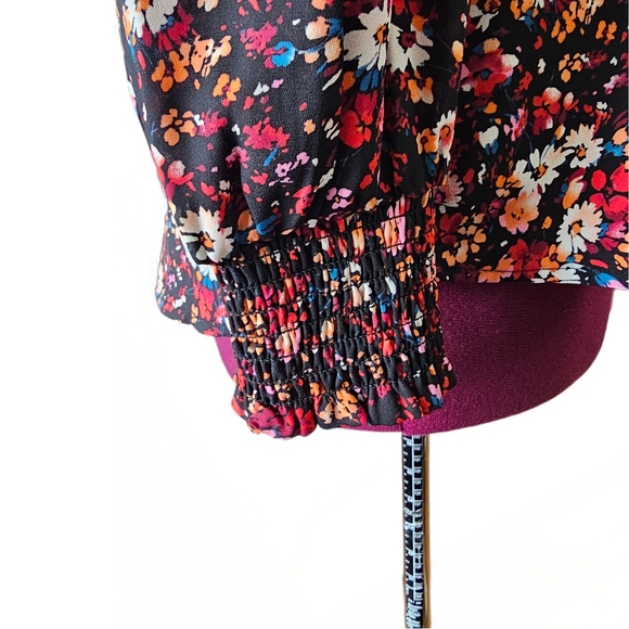 Anthropologie Pleione Black Mauve Ditsy Floral Cutout Long Sleeve Blouse - Picture 6 of 13